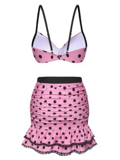 Discount Retro Stage [US Warehouse] 1950s Polka Dot Halter Skirt Swimsuit Pink