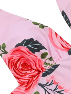Hot Retro Stage [US Warehouse] 1930s Roses Halter Belt Swimsuit Pink