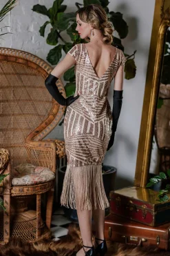 Sale Retro Stage [US Warehouse] 1920s Sequin Fringed Dress Pink