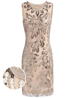 Hot Retro Stage [US Warehouse] 1920s Sequined Foral Sleeveless Dress Pink