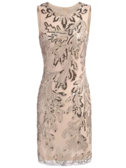 Hot Retro Stage [US Warehouse] 1920s Sequined Foral Sleeveless Dress Pink