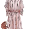 Best Retro Stage [US Warehouse] Pink 1920s Sequined Flare Sleeve Dress