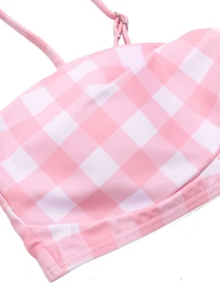 Hot Retro Stage [US Warehouse] 1940s Spaghetti Strap Plaid Bow Swimsuit Pink