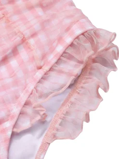 New Retro Stage [US Warehouse] 1940s Spaghetti Strap Mesh Plaids Swimsuit Pink