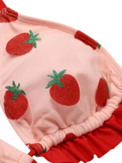 Outlet Retro Stage [US Warehouse] 1950s Strawberry Lace-Up Halter Swimsuit Pink