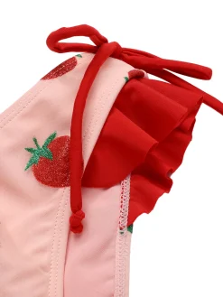 Outlet Retro Stage [US Warehouse] 1950s Strawberry Lace-Up Halter Swimsuit Pink