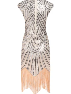 Discount Retro Stage [US Warehouse] Pink 1920s Tassel Gatsby Flapper Dress