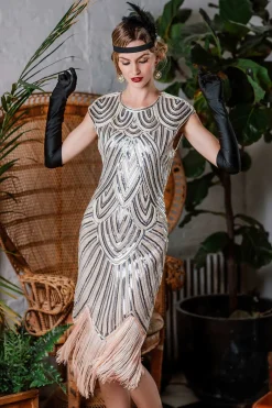 Discount Retro Stage [US Warehouse] Pink 1920s Tassel Gatsby Flapper Dress