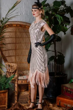 Discount Retro Stage [US Warehouse] Pink 1920s Tassel Gatsby Flapper Dress