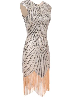 Online Retro Stage [US Warehouse] Pink 1920s Tassel Gatsby Flapper Dress