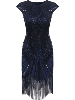 Online Retro Stage [US Warehouse] Pink 1920s Tassel Gatsby Flapper Dress