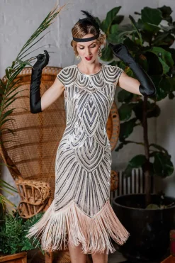 Online Retro Stage [US Warehouse] Pink 1920s Tassel Gatsby Flapper Dress