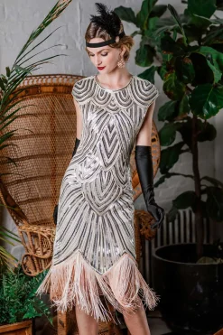 Online Retro Stage [US Warehouse] Pink 1920s Tassel Gatsby Flapper Dress