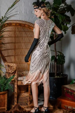 Online Retro Stage [US Warehouse] Pink 1920s Tassel Gatsby Flapper Dress