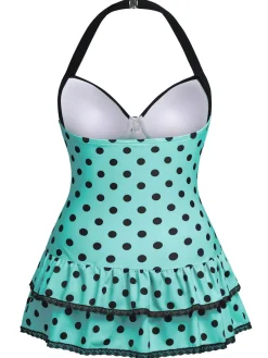 New Retro Stage [US Warehouse] [Plus Size] Pink 1940s Polka Dots Hater Swimsuit