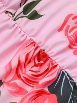 Outlet Retro Stage [US Warehouse] [Plus Size] 1930s Roses Halter Belt Swimsuit Pink