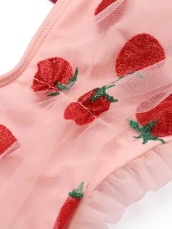 Best Retro Stage [US Warehouse] [Plus Size] 1950s Lace Strawberry Cami Tankini Set Pink