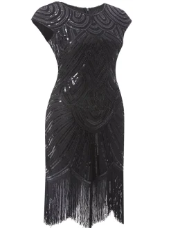 Fashion Retro Stage [US Warehouse] Plus Size 1920s Sequin Dress Black