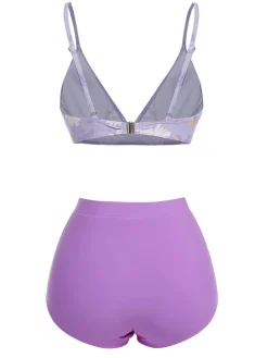 New Retro Stage [US Warehouse] 1950s Daisy Bow Strap Swimsuit Purple