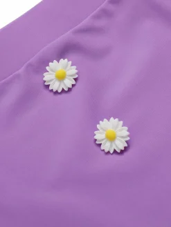 New Retro Stage [US Warehouse] 1950s Daisy Bow Strap Swimsuit Purple