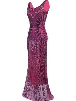 Sale Retro Stage [US Warehouse] 1920s Sequined Maxi Dress Purple