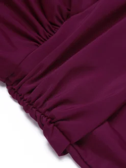 Sale Retro Stage [US Warehouse] Raspberry Purple 1960s V-Neck One-piece Swimsuit Purple Red