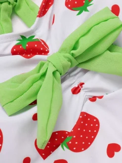 Fashion Retro Stage [US Warehouse] Red & Green 1940s Strawberry Bow Swim Dress Bright Green