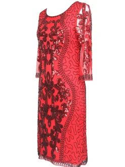Sale Retro Stage [US Warehouse] 1920s 3/4 Sleeve Sequin Gatsby Dress Red