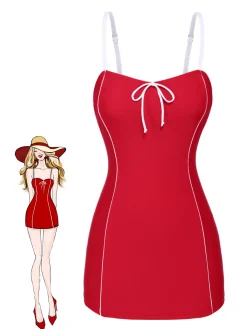 Clearance Retro Stage [US Warehouse] 1940s Bow Straps One-Piece Swimsuit Red