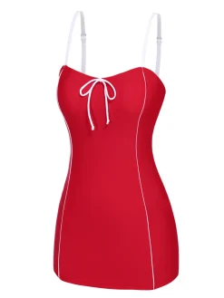 Clearance Retro Stage [US Warehouse] 1940s Bow Straps One-Piece Swimsuit Red