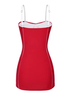 Clearance Retro Stage [US Warehouse] 1940s Bow Straps One-Piece Swimsuit Red