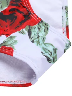 Best Retro Stage [US Warehouse] 1940s Floral Ruffles Swimsuit Red