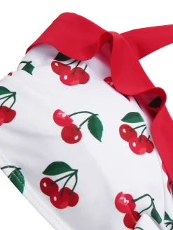 Best Retro Stage [US Warehouse] 1950s Halter Ruffle Cherry Bikini Set Red