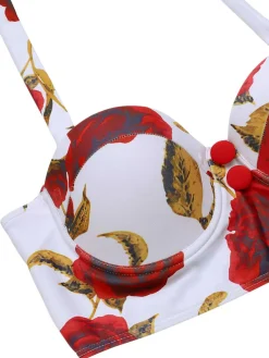 Outlet Retro Stage [US Warehouse] Red 1960s Halter Roses Swimsuit