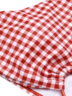 Sale Retro Stage [US Warehouse] 1950s Halter Heart Plaids Swimsuit Red