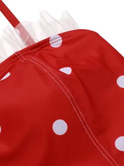 Online Retro Stage [US Warehouse] 1950s Mesh Polka Dot Swimsuit Red