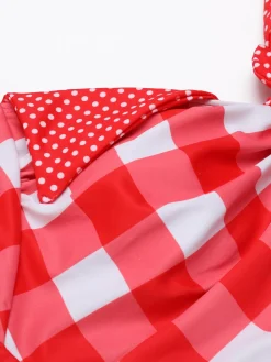 Sale Retro Stage [US Warehouse] 1950s Plaid Halter Bikini Set Red