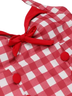Best Retro Stage [US Warehouse] 1950s Plaids Added Bowknot Swimsuit Red