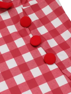 Best Retro Stage [US Warehouse] 1950s Plaids Added Bowknot Swimsuit Red