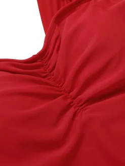 New Retro Stage [US Warehouse] 1950s Pleated Solid One-Piece Swimsuit Red