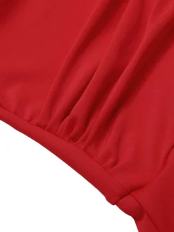 New Retro Stage [US Warehouse] 1950s Pleated Solid One-Piece Swimsuit Red