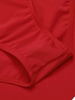 New Retro Stage [US Warehouse] 1950s Pleated Solid One-Piece Swimsuit Red