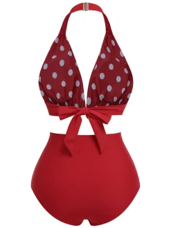 Outlet Retro Stage [US Warehouse] Red 1950s Polka Dot Halter Separate Swimsuit