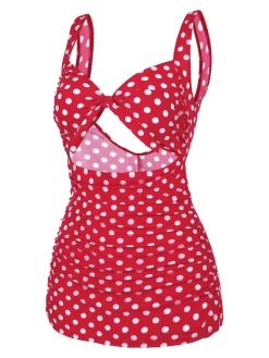 Hot Retro Stage [US Warehouse] 1940s Polka Dot Strap One-Piece Swimsuit Red