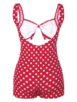 Hot Retro Stage [US Warehouse] 1940s Polka Dot Strap One-Piece Swimsuit Red