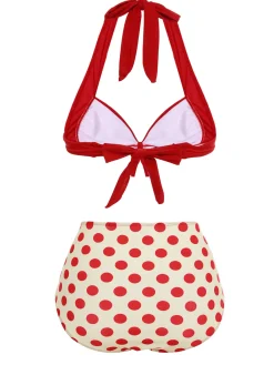 Clearance Retro Stage [US Warehouse] 1950s Polka Dots Halter Bikini Set Red