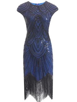 Clearance Retro Stage [US Warehouse] Red 1920s Sequin Beaded Fringed Dress