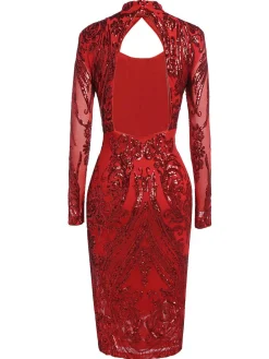 New Retro Stage [US Warehouse] 1920s Sequined Keyhole Dress Red