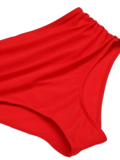 Hot Retro Stage [US Warehouse] 1950s Solid Ruffled V-neck Straps Swimsuit Red