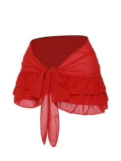 Outlet Retro Stage [US Warehouse] Red 1960s Solid Chiffon Skirt Cover-Up